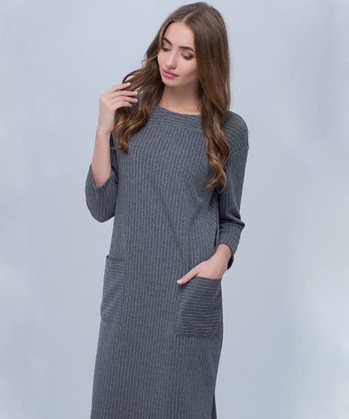 Серое платье в полоску для беременных и кормящих мам Flo New — изображение 5