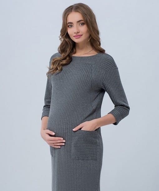 Серое платье в полоску для беременных и кормящих мам Flo New — изображение 4