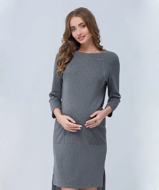 Серое платье в полоску для беременных и кормящих мам Flo New — изображение 3