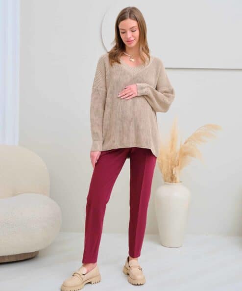 Вишневые базовые брюки для будущих и кормящих мам Eleganza — изображение 6