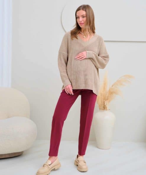 Вишневые базовые брюки для будущих и кормящих мам Eleganza