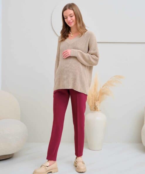 Вишневые базовые брюки для будущих и кормящих мам Eleganza — изображение 5