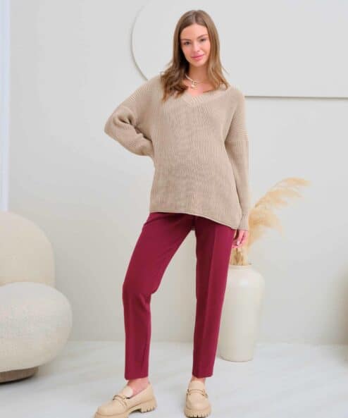 Вишневые базовые брюки для будущих и кормящих мам Eleganza — изображение 4