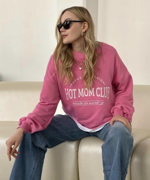Розовый свитшот для будущих и кормящих мам Hot Mom