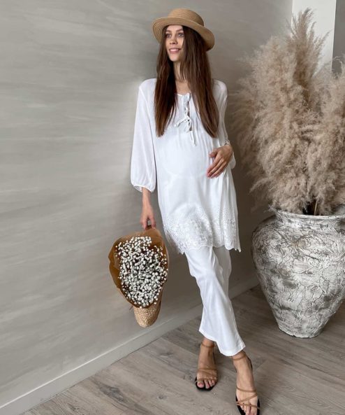 Белые льняные брюки для будущих мам Linen