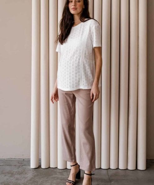 Кофейные льняные брюки для будущих мам Linen