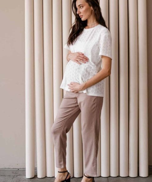 Кофейные льняные брюки для будущих мам Linen — изображение 2