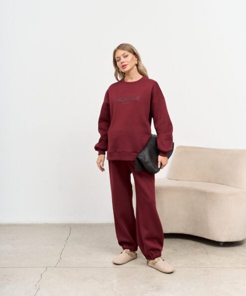 Темно-бордовые теплые брюки для будущих и кормящих мам Trix Warm — изображение 3