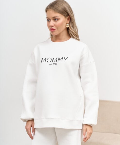Молочный теплый свитшот для будущих и кормящих мам MOMMY est 2025