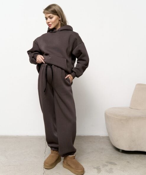 Кофейные теплые брюки для будущих и кормящих мам Trix Warm