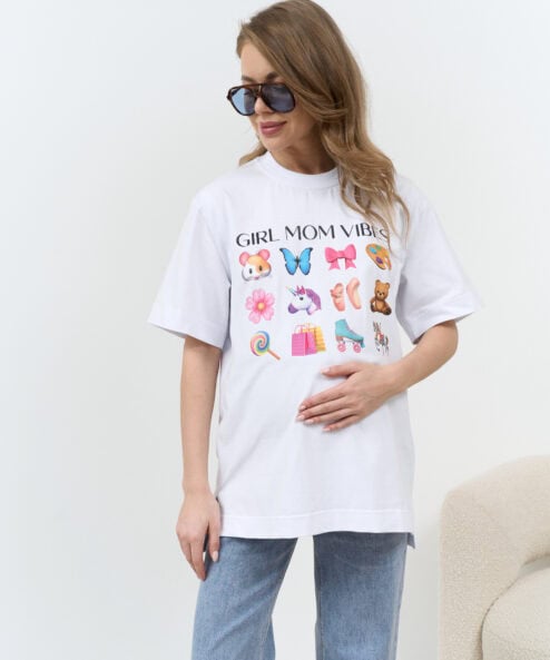 Белая футболка для будущих и кормящих мам Girl Mom Vibes