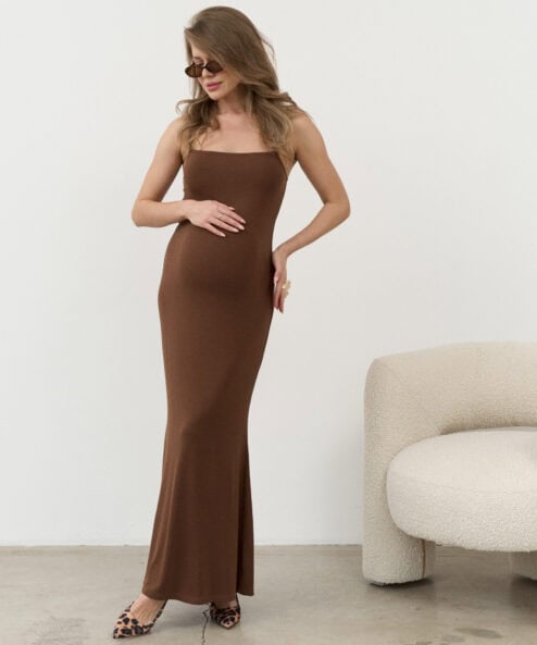 Шоколадное платье-комбинация макси Melania