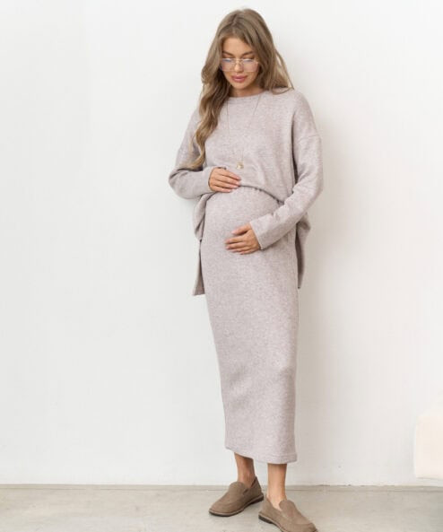 Кофейная теплая юбка для будущих и кормящих мам Trendy