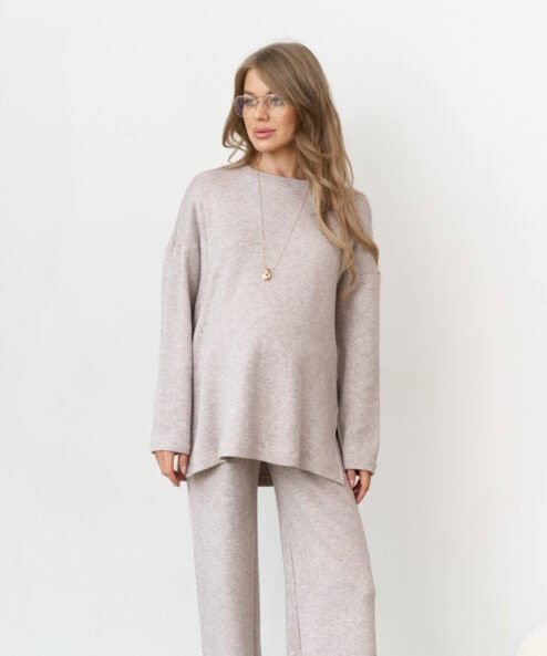 Кофейный теплый джемпер для будущих и кормящих мам Trendy