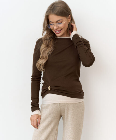 Шоколадный базовый тёплый лонгслив Klark Warm