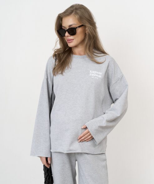 Серый лонгслив для будущих и кормящих мам Kapusta Fashion