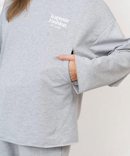 Серый лонгслив для будущих и кормящих мам Kapusta Fashion.