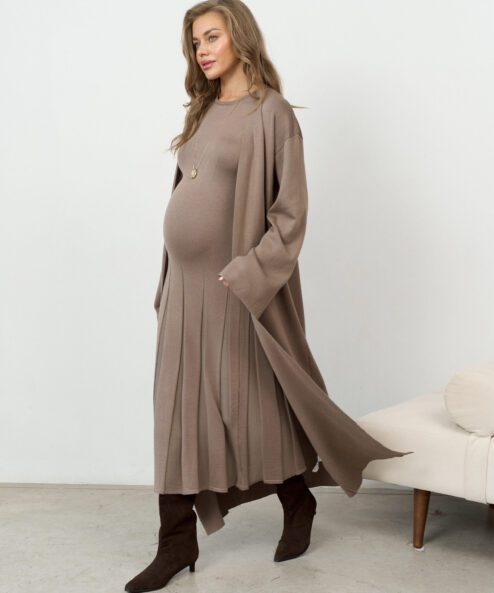 Кофейный комплект с платьем и кардиганом Amira
